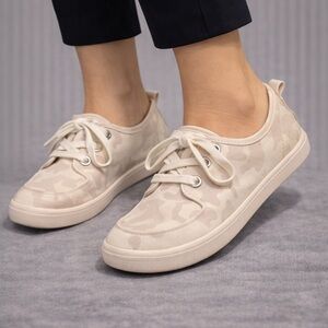 Women’s Beige Camouflage Lace-Up Sneakers